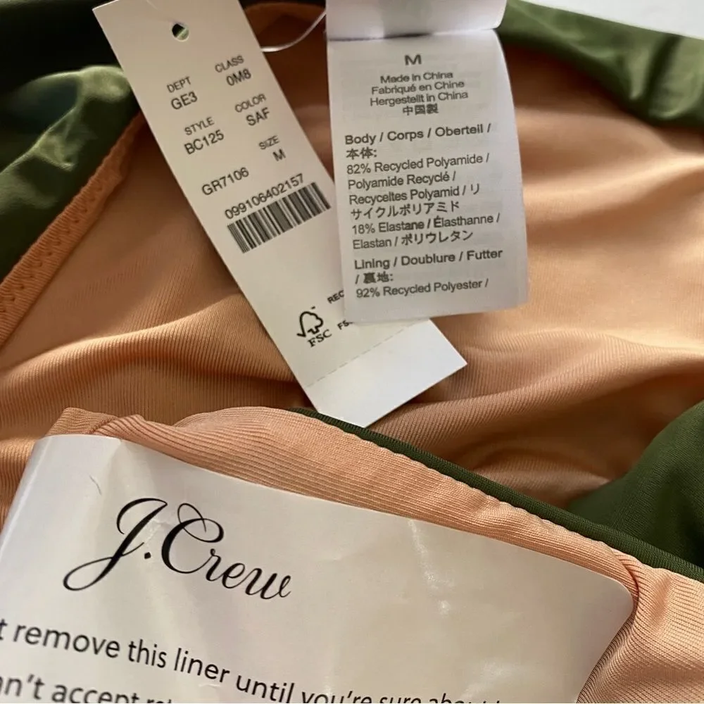 J Crew Safari Green Curved Waist Cheeky Bikini Bottom NWT